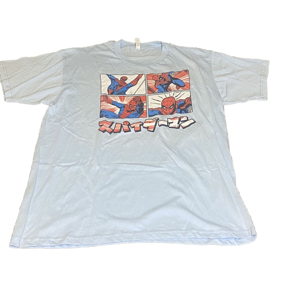 Marvel Spiderman Katana Graphic T-shirt Men's Large Lite Blue Preshrunk
